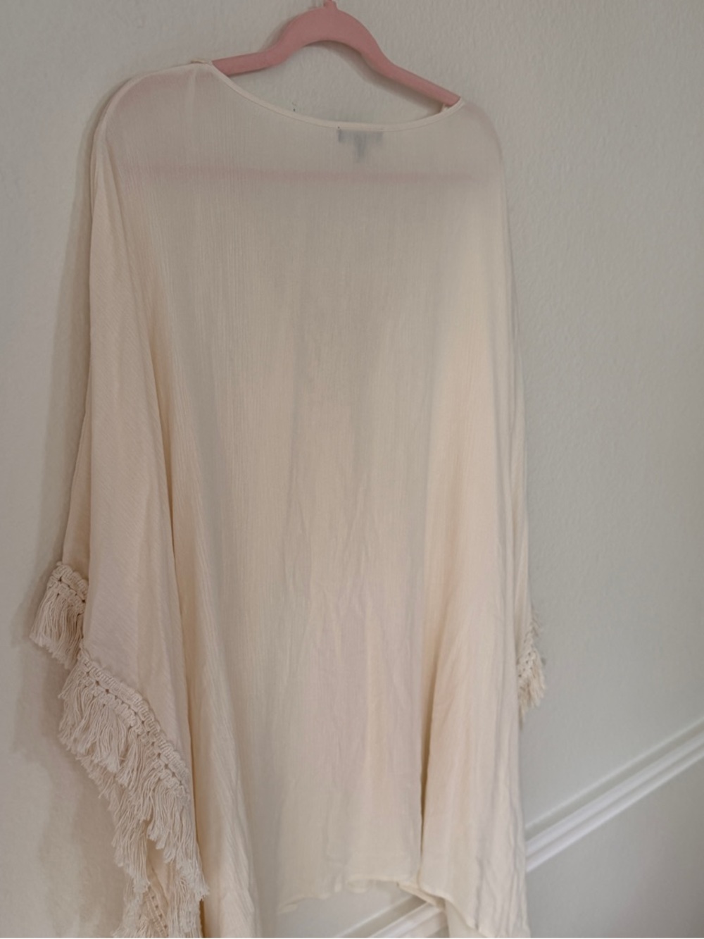 Lane Bryant Boho Ivory Crochet Lace Poncho Top Fringe Coastal Grandma size 26/28 - Picture 10 of 10